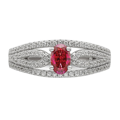 Sterlingsilber Rhodiniert Rot Kristall & Zirkonia Ring