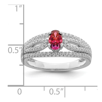 Sterlingsilber Rhodiniert Rot Kristall & Zirkonia Ring