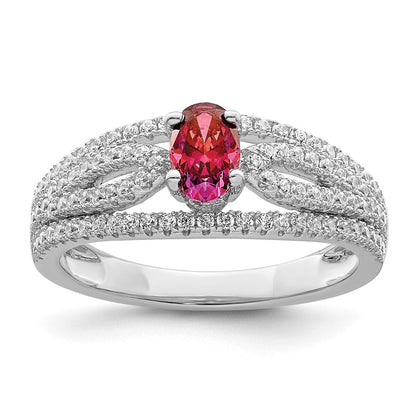 Sterlingsilber Rhodiniert Rot Kristall & Zirkonia Ring