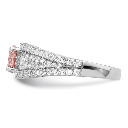 Sterlingsilber Rhodiniert Zirkonia und Rosa Glas Fantasie Ring