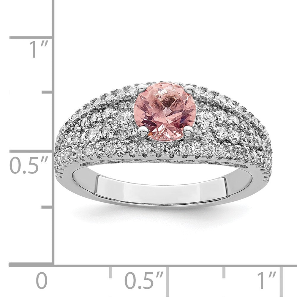 Sterlingsilber Rhodiniert Zirkonia und Rosa Glas Fantasie Ring