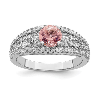 Sterlingsilber Rhodiniert Zirkonia und Rosa Glas Fantasie Ring