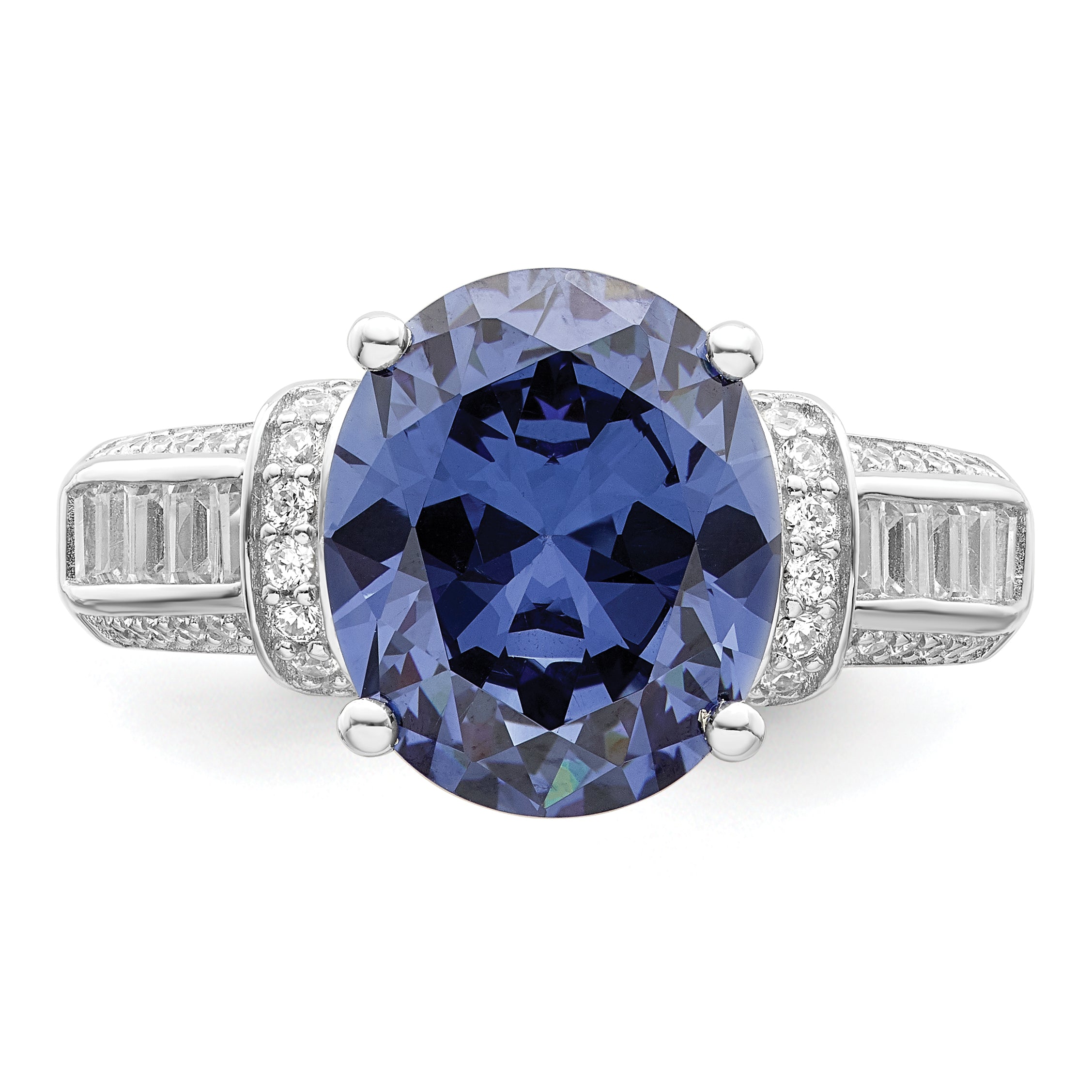 Sterlingsilber Rhodiniert Blau & Weiß Zirkonia Ring
