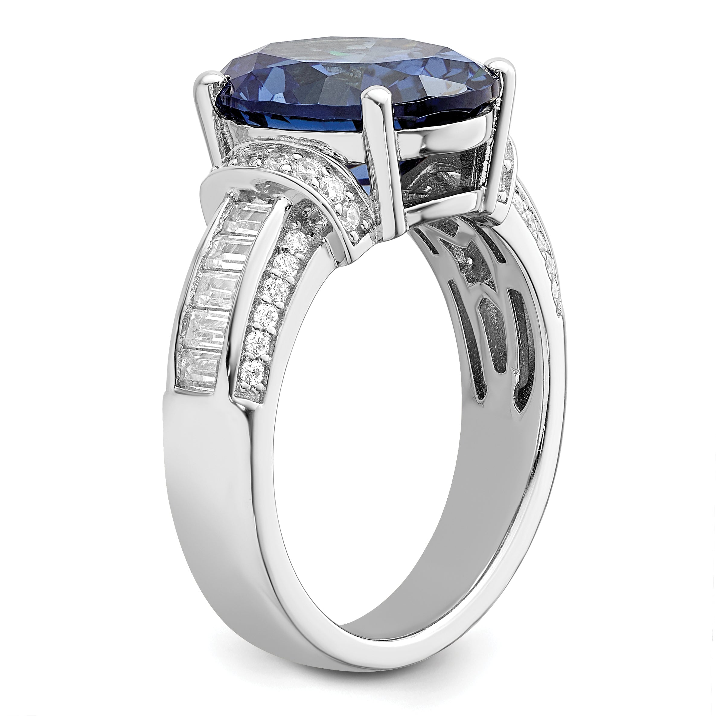 Sterlingsilber Rhodiniert Blau & Weiß Zirkonia Ring