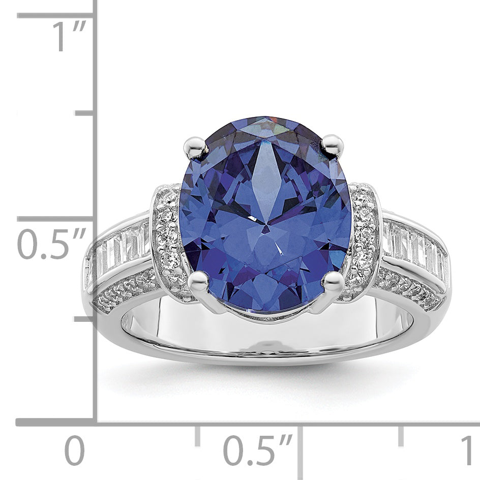 Sterlingsilber Rhodiniert Blau & Weiß Zirkonia Ring