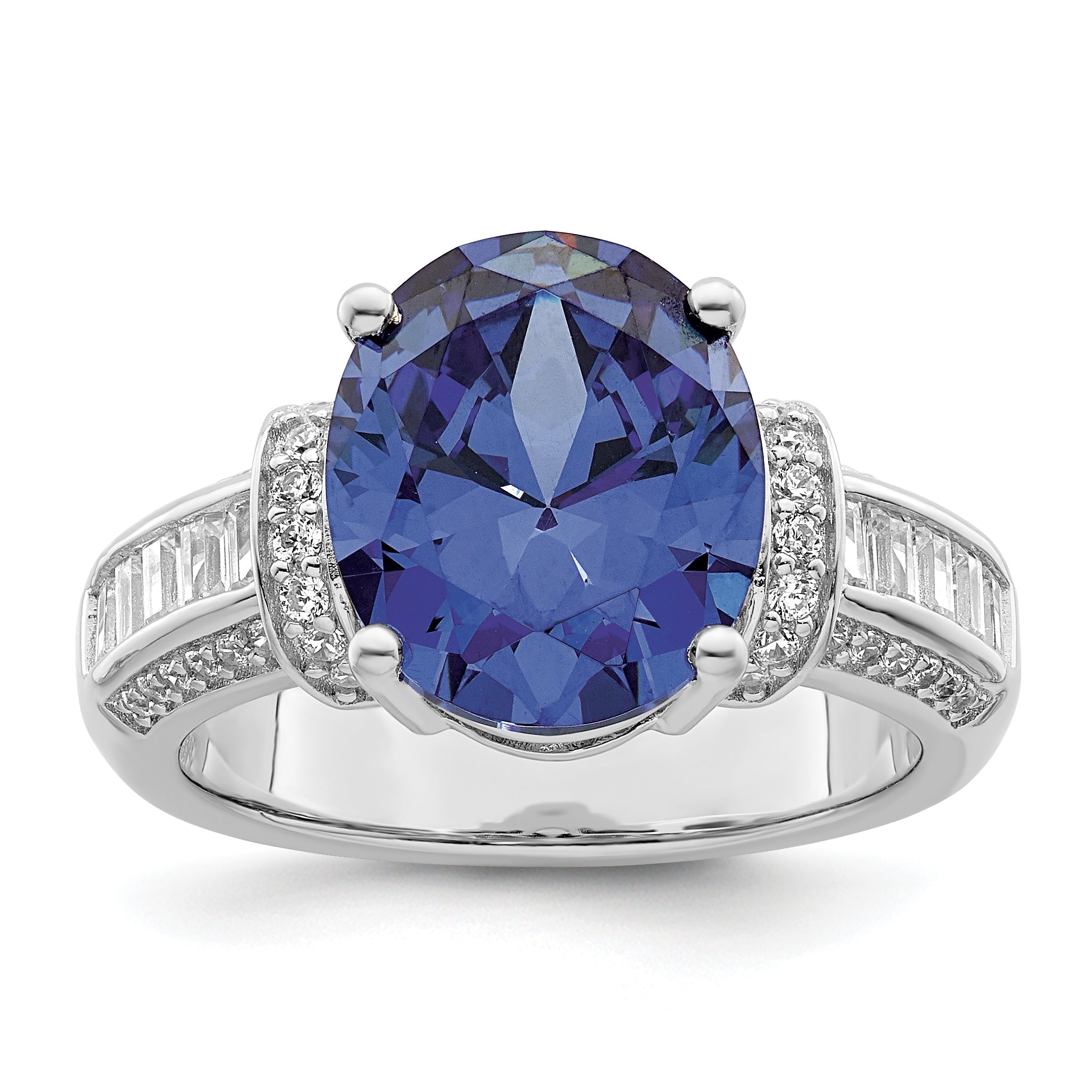 Sterlingsilber Rhodiniert Blau & Weiß Zirkonia Ring