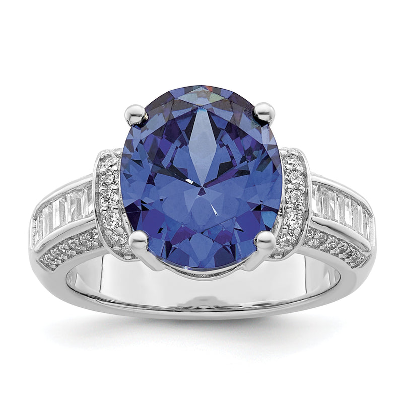 Sterlingsilber Rhodiniert Blau & Weiß Zirkonia Ring