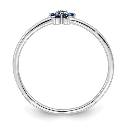 Sterlingsilber Rhodiniert Poliert Blau Zirkonia Blume Ring