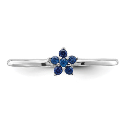 Sterlingsilber Rhodiniert Poliert Blau Zirkonia Blume Ring