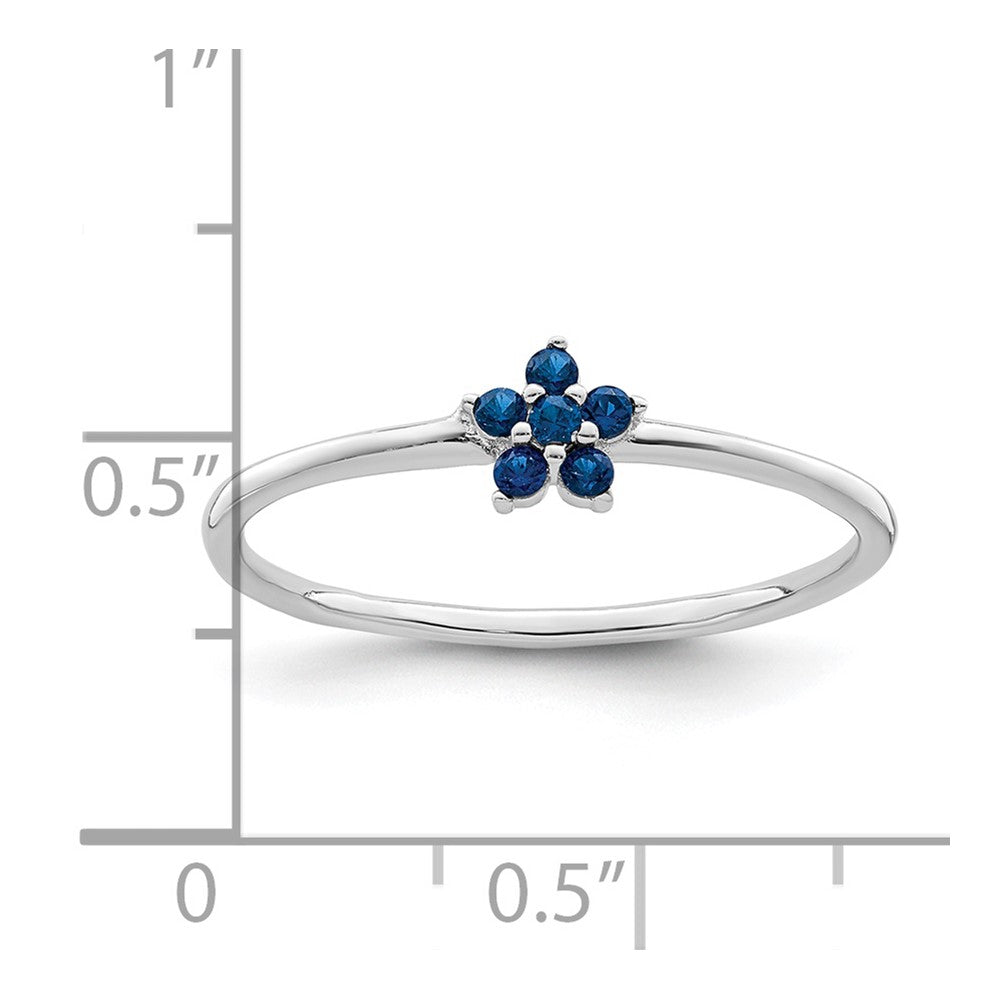 Sterlingsilber Rhodiniert Poliert Blau Zirkonia Blume Ring