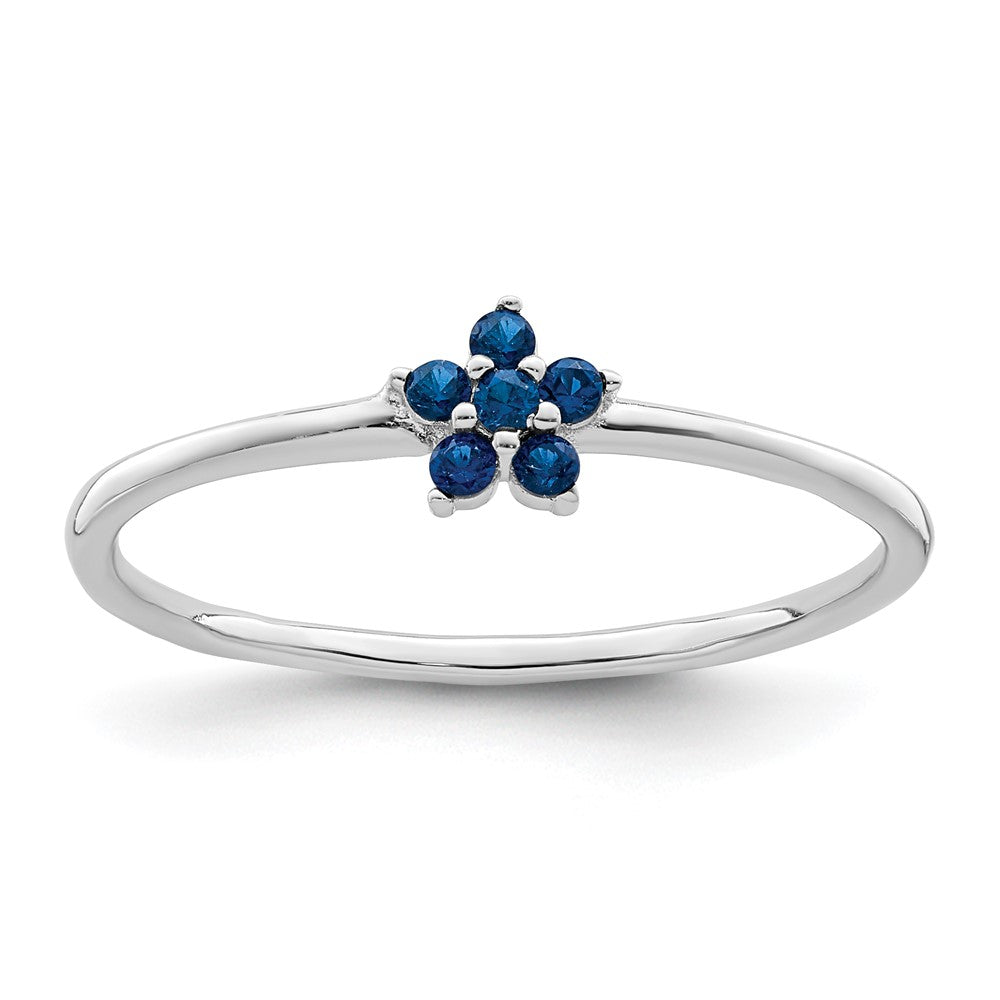 Sterlingsilber Rhodiniert Poliert Blau Zirkonia Blume Ring