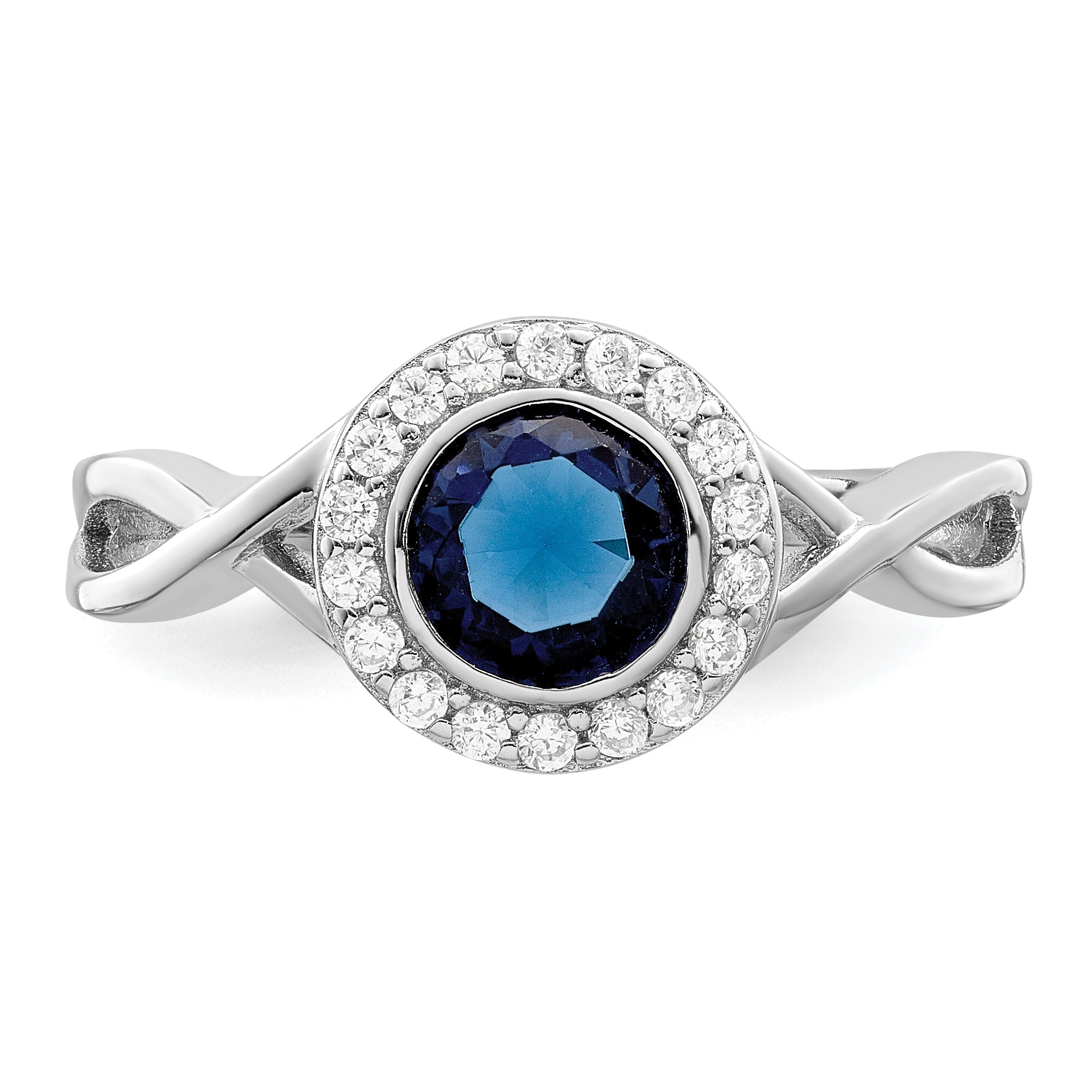 Sterlingsilber Rhodiniert Zirkonia und Glas Stein Ring