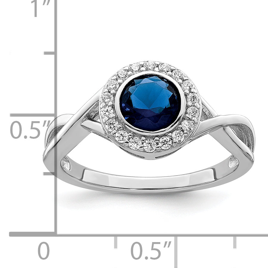 Sterlingsilber Rhodiniert Zirkonia und Glas Stein Ring