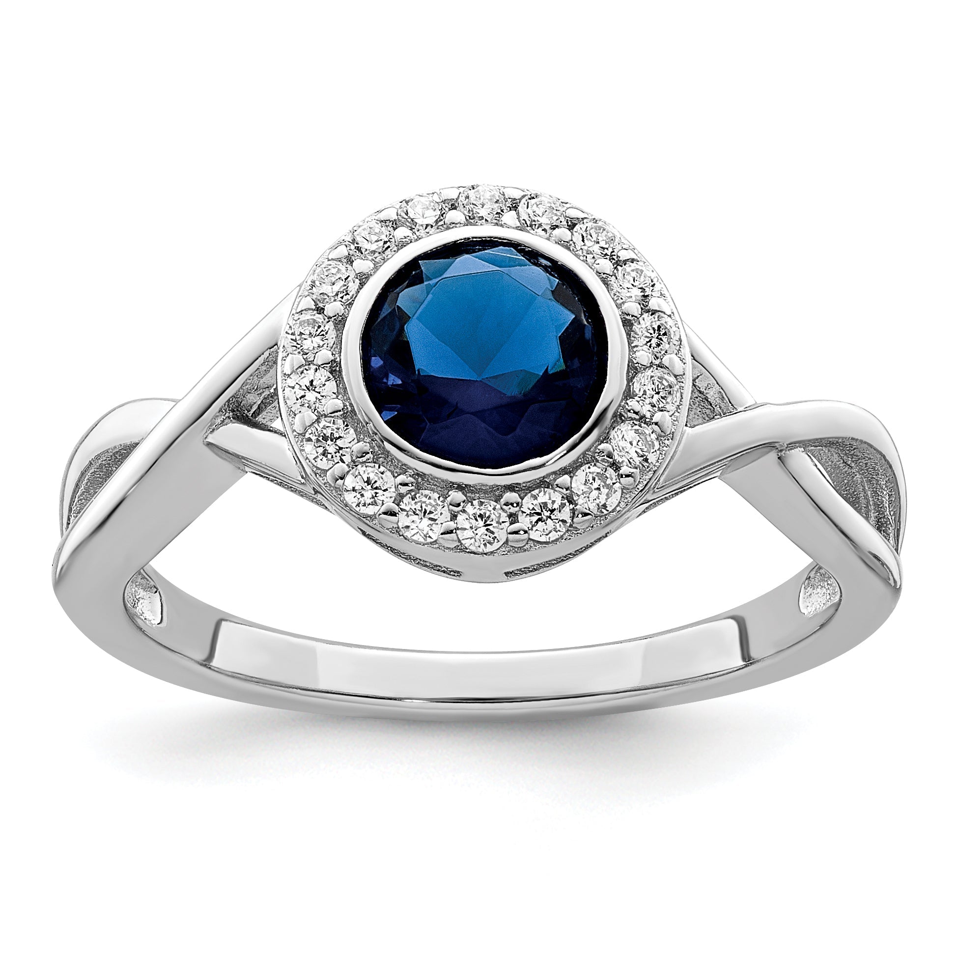Sterlingsilber Rhodiniert Zirkonia und Glas Stein Ring