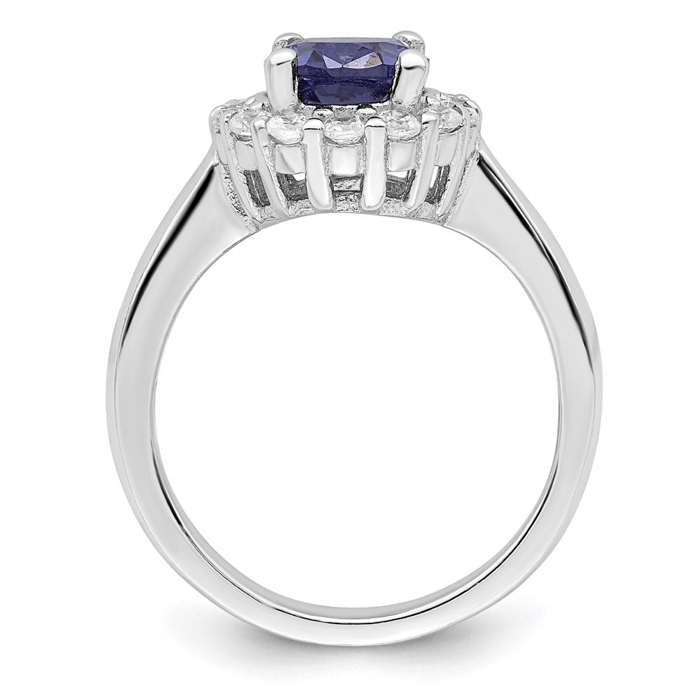 Sterlingsilber Poliert Rhodiniert Blau und Klar Zirkonia Ring