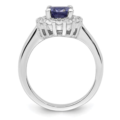 Sterlingsilber Poliert Rhodiniert Blau und Klar Zirkonia Ring