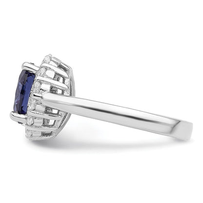 Sterlingsilber Poliert Rhodiniert Blau und Klar Zirkonia Ring