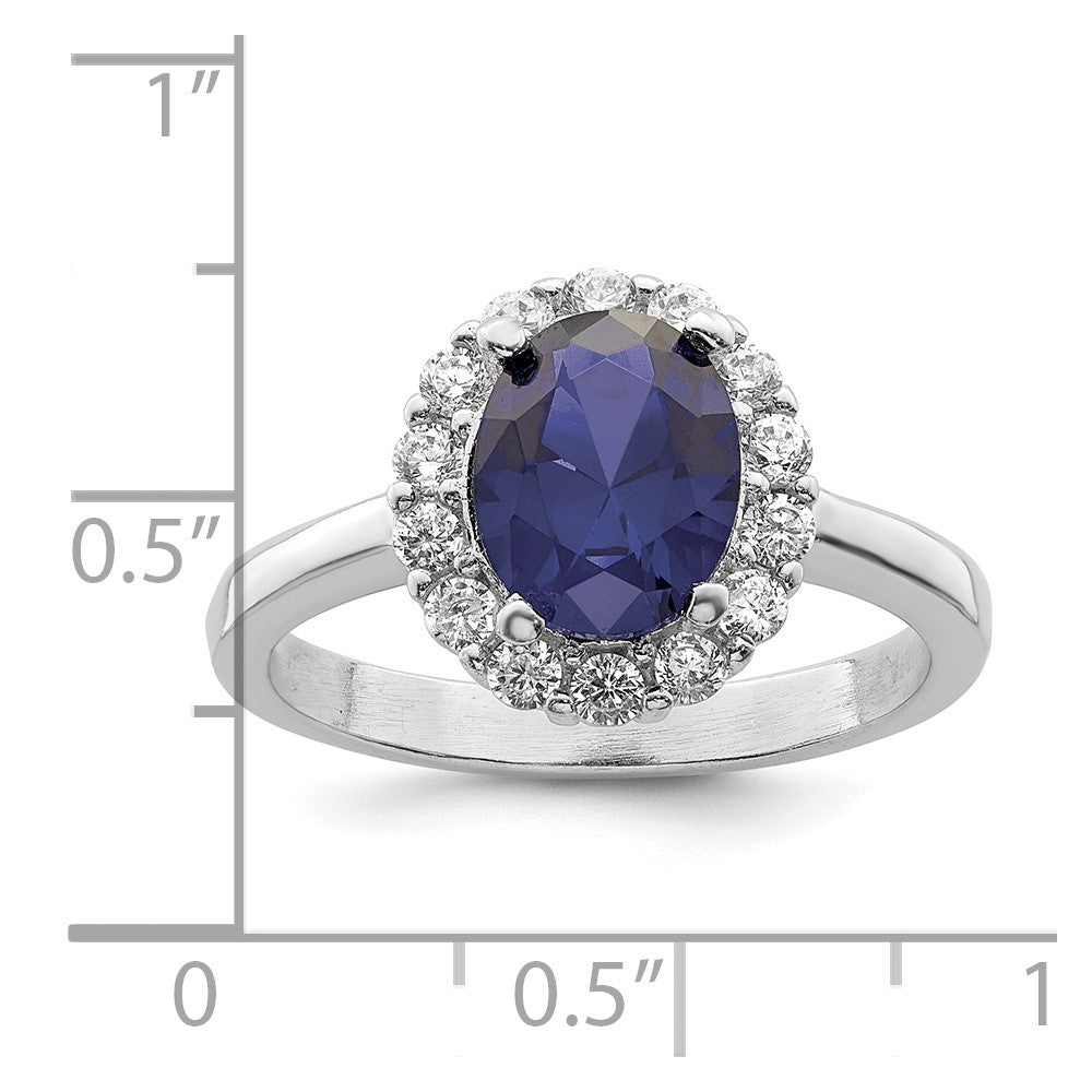 Sterlingsilber Poliert Rhodiniert Blau und Klar Zirkonia Ring