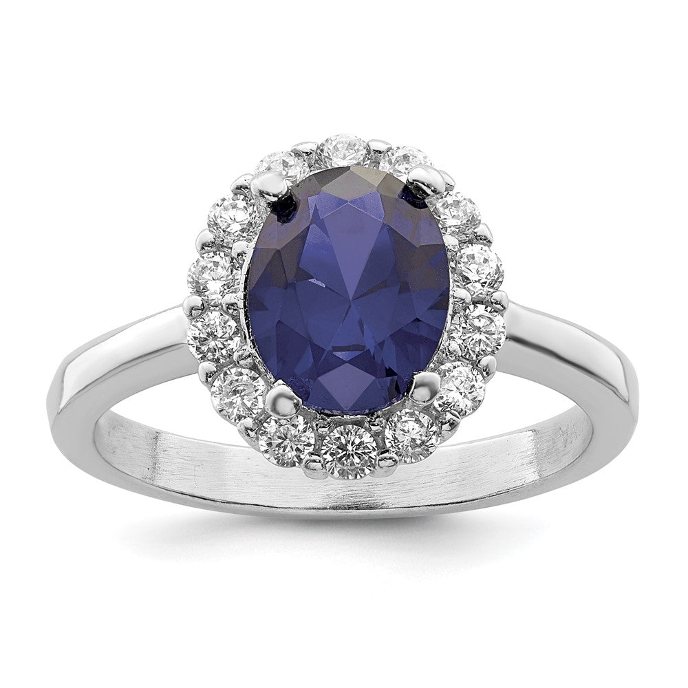 Sterlingsilber Poliert Rhodiniert Blau und Klar Zirkonia Ring