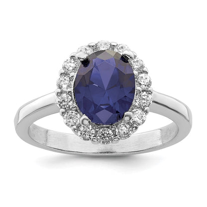 Sterlingsilber Poliert Rhodiniert Blau und Klar Zirkonia Ring
