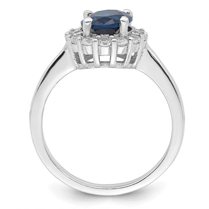 Sterlingsilber Poliert Rhodiniert Blau und Klar Zirkonia Ring