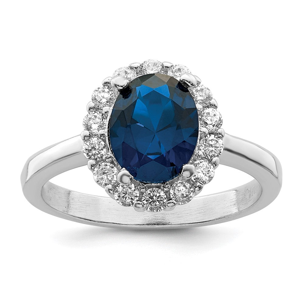 Sterlingsilber Poliert Rhodiniert Blau und Klar Zirkonia Ring