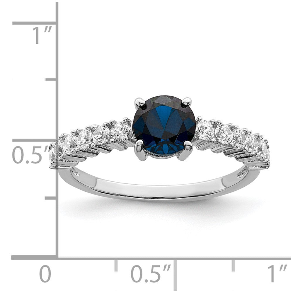 Sterlingsilber Poliert Rhodiniert Cr. Blau Spinell und Zirkonia Ring (size 6 Nur)