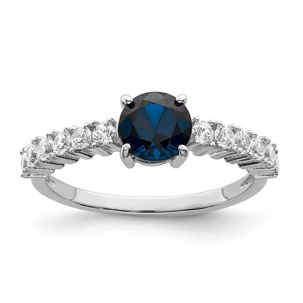 Sterlingsilber Poliert Rhodiniert Cr. Blau Spinell und Zirkonia Ring (size 6 Nur)