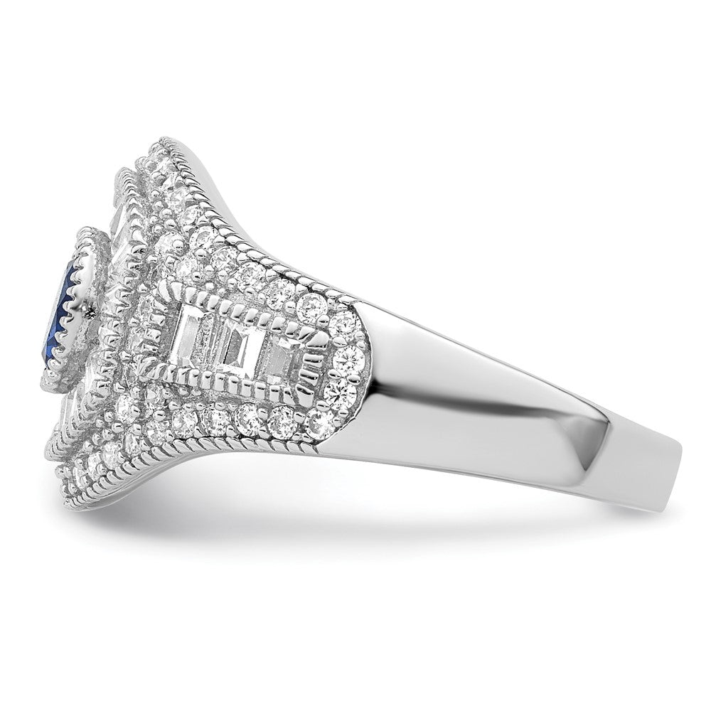 Sterlingsilber Rhodiniert Poliert Blau & Weiß Zirkonia Ring