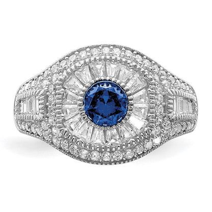 Sterlingsilber Rhodiniert Poliert Blau & Weiß Zirkonia Ring