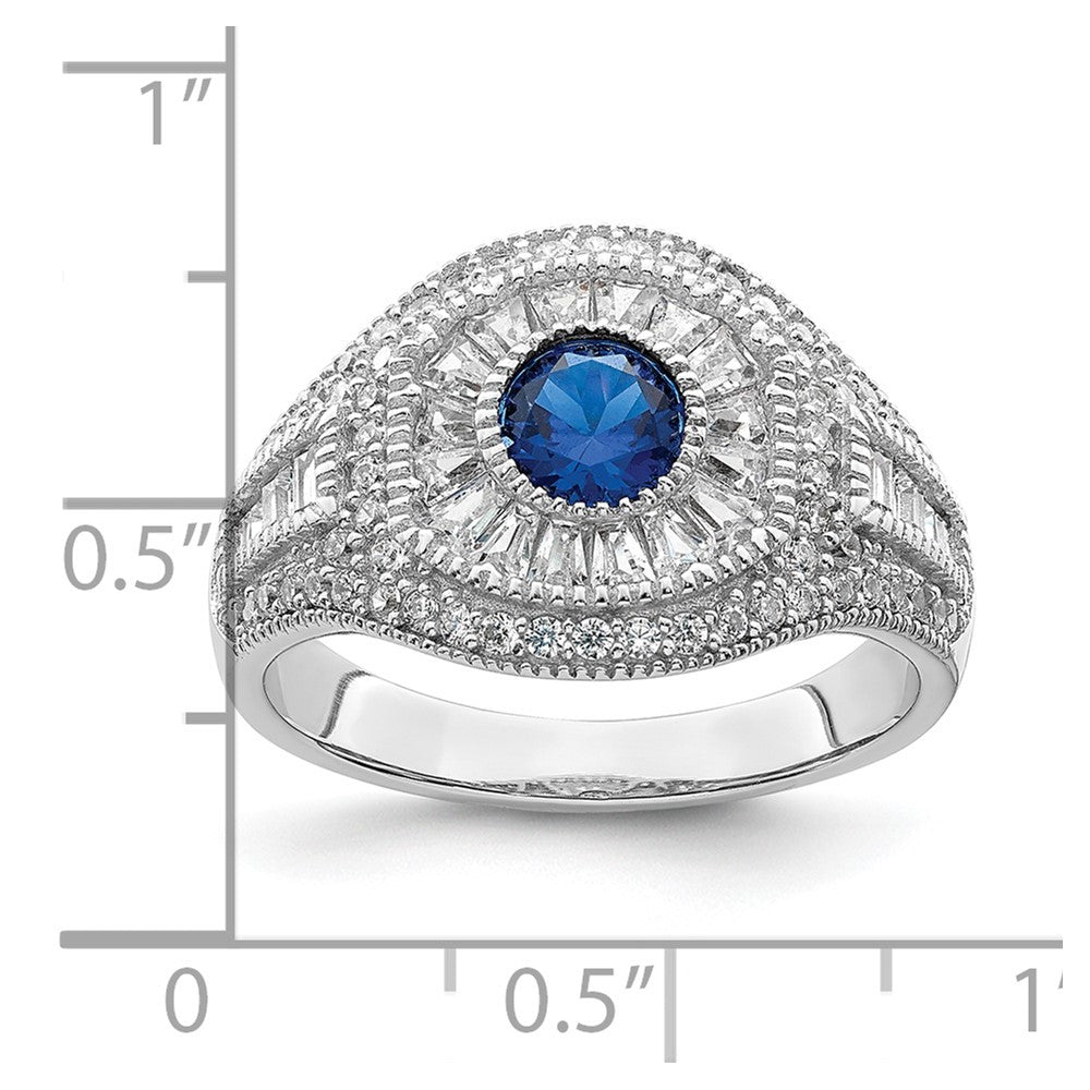 Sterlingsilber Rhodiniert Poliert Blau & Weiß Zirkonia Ring