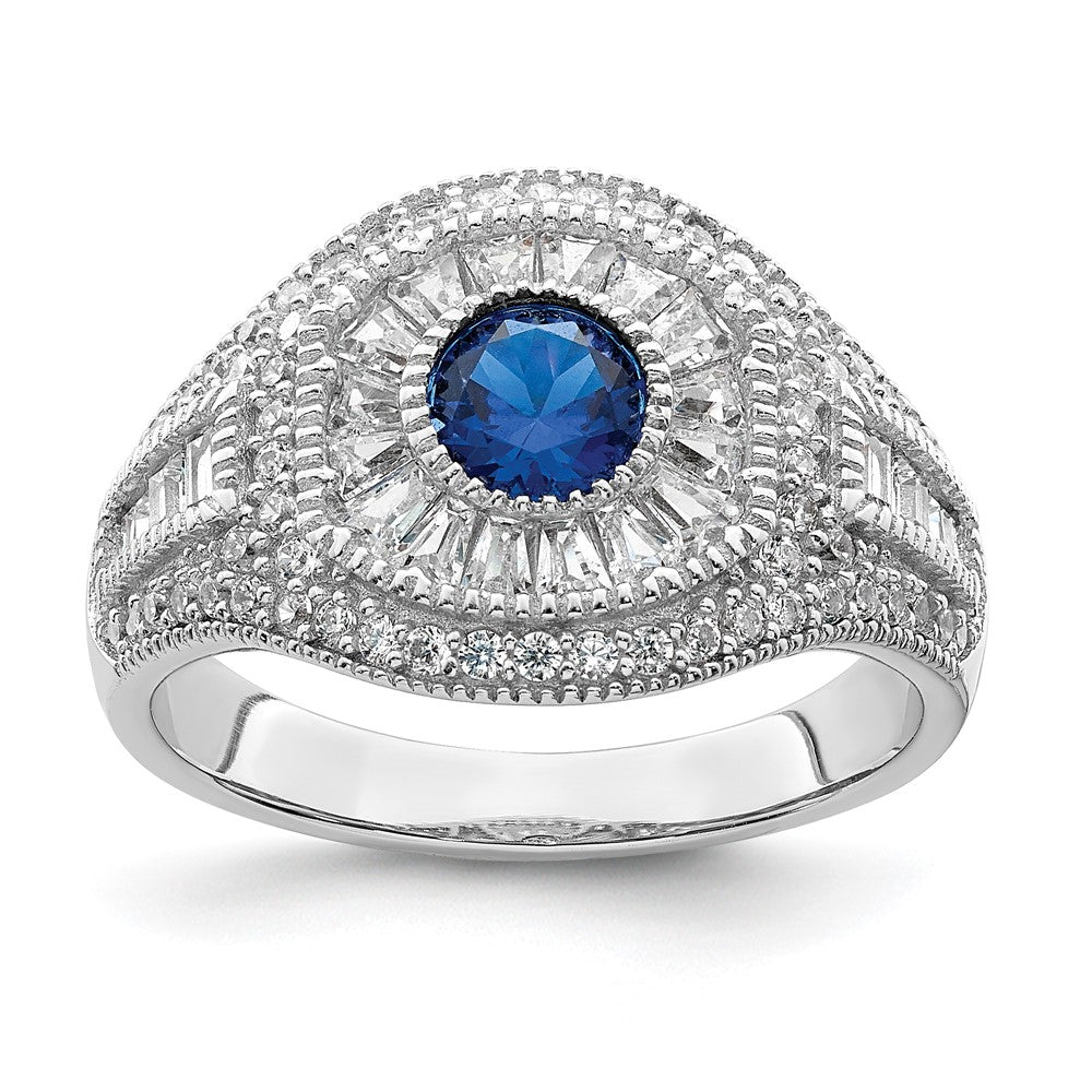 Sterlingsilber Rhodiniert Poliert Blau & Weiß Zirkonia Ring