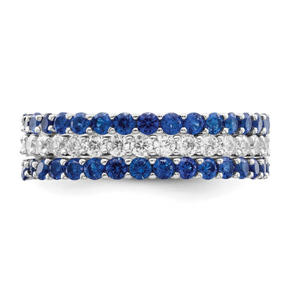 Sterlingsilber Rhodiniert Poliert Blau & Weiß Zirkonia 3 Ring Set