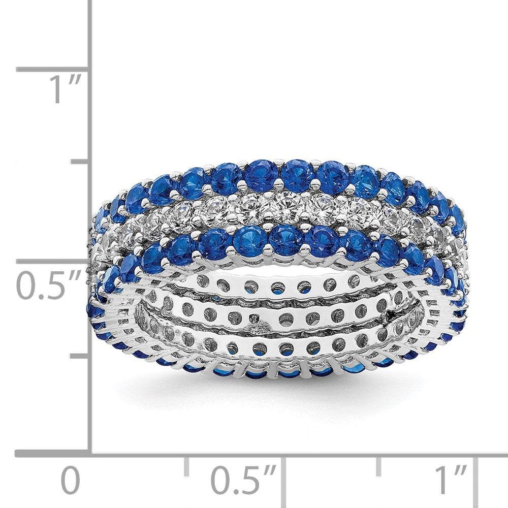 Sterlingsilber Rhodiniert Poliert Blau & Weiß Zirkonia 3 Ring Set