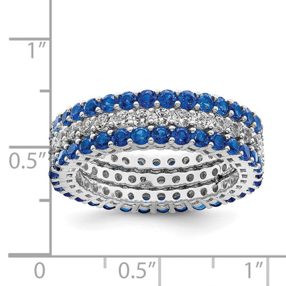 Sterlingsilber Rhodiniert Poliert Blau & Weiß Zirkonia 3 Ring Set