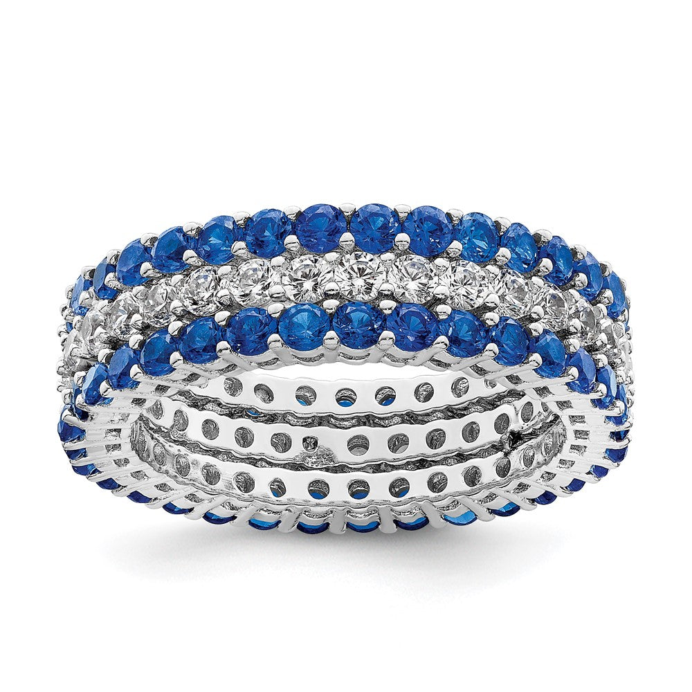 Sterlingsilber Rhodiniert Poliert Blau & Weiß Zirkonia 3 Ring Set