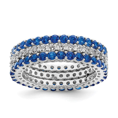Sterlingsilber Rhodiniert Poliert Blau & Weiß Zirkonia 3 Ring Set