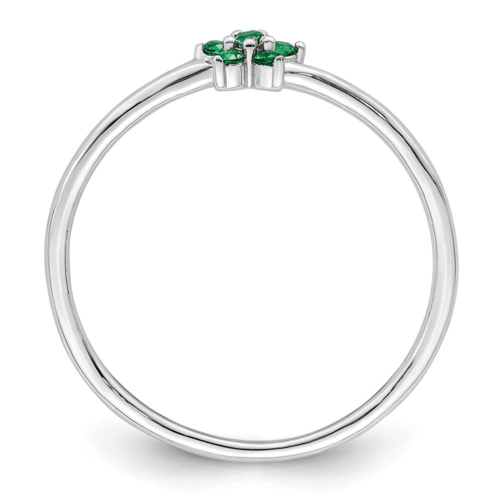 Sterlingsilber Rhodiniert Poliert Grün Zirkonia Blume Ring