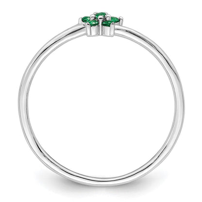 Sterlingsilber Rhodiniert Poliert Grün Zirkonia Blume Ring