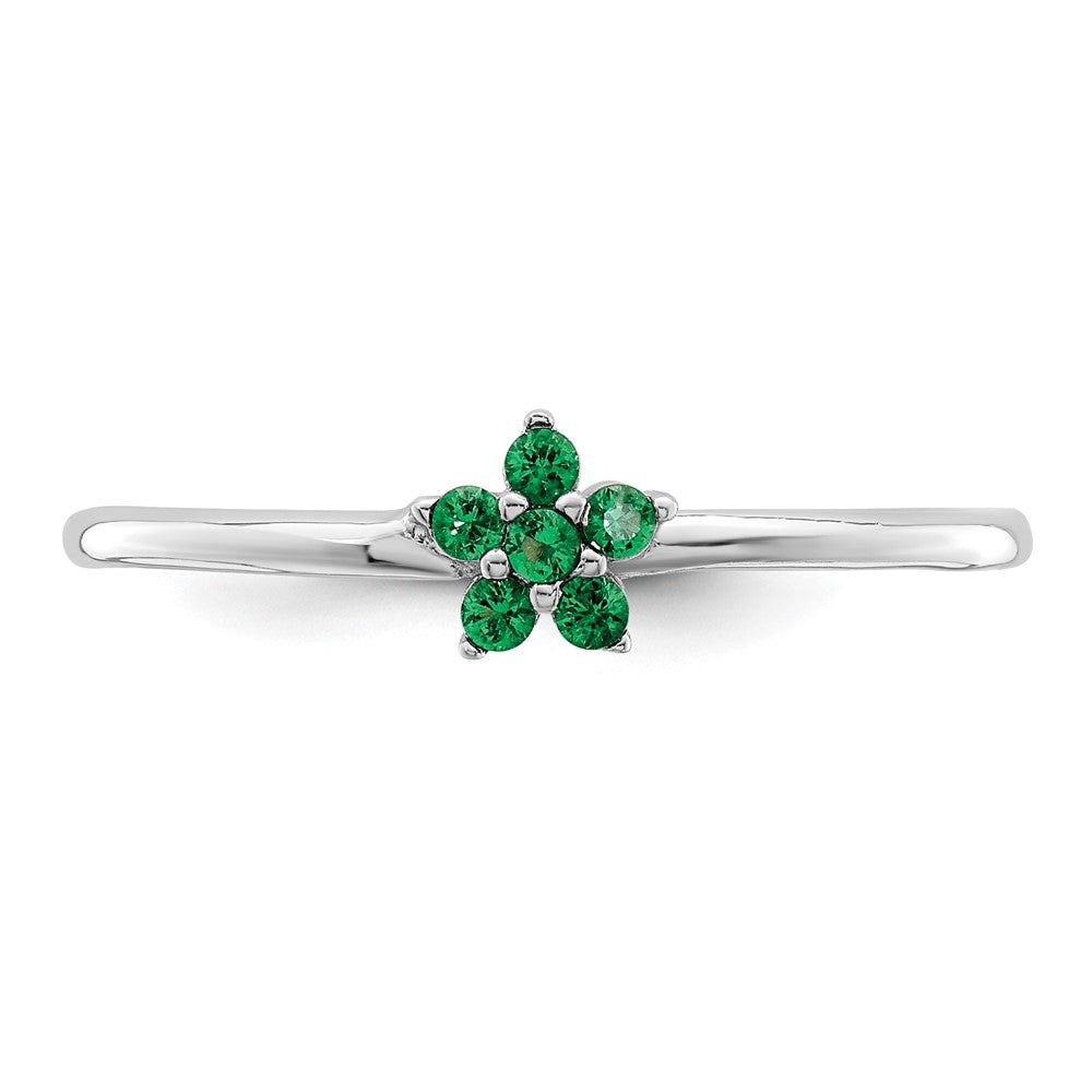 Sterlingsilber Rhodiniert Poliert Grün Zirkonia Blume Ring