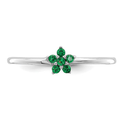 Sterlingsilber Rhodiniert Poliert Grün Zirkonia Blume Ring