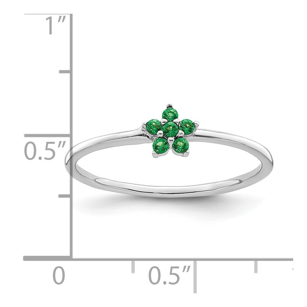 Sterlingsilber Rhodiniert Poliert Grün Zirkonia Blume Ring
