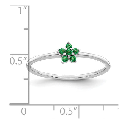 Sterlingsilber Rhodiniert Poliert Grün Zirkonia Blume Ring
