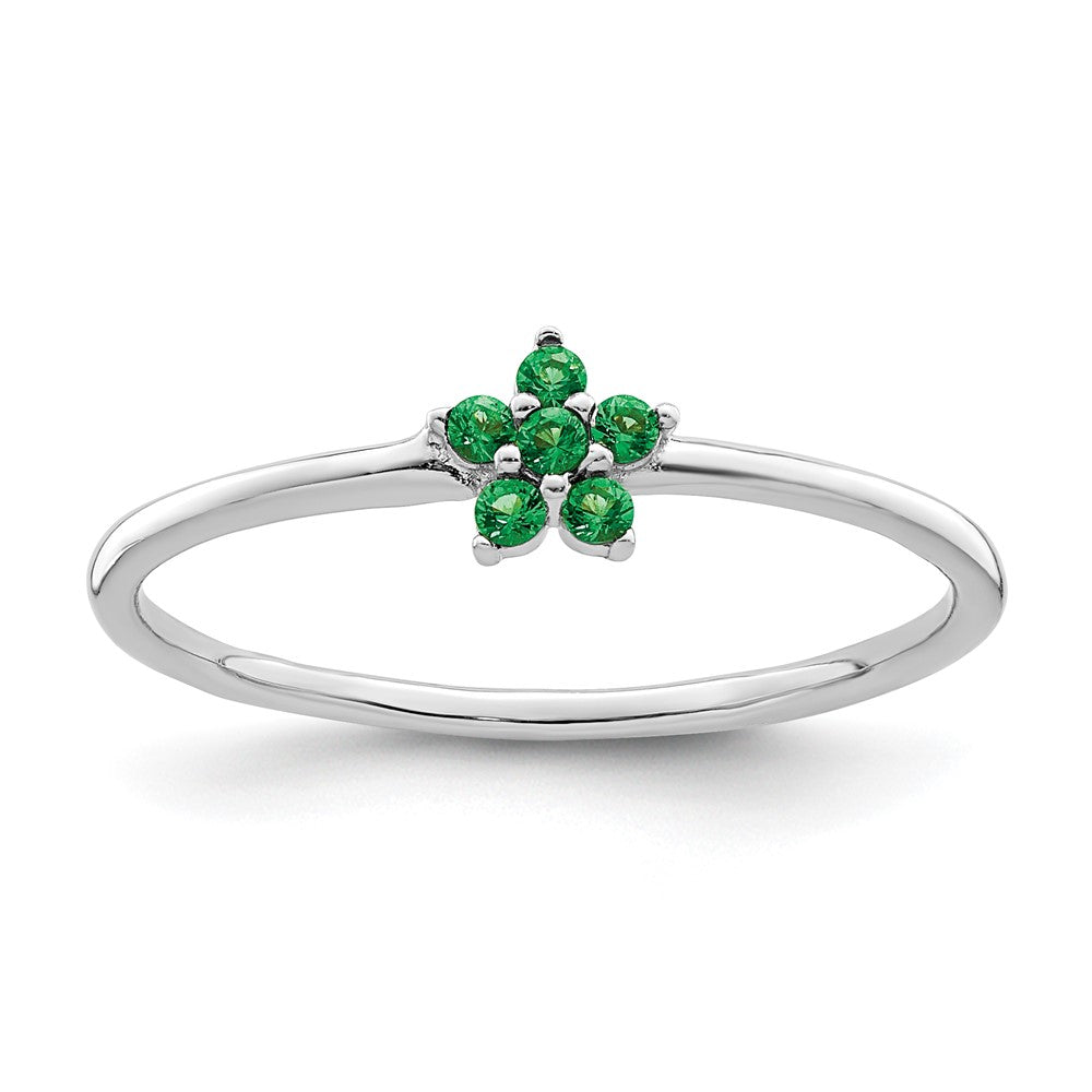 Sterlingsilber Rhodiniert Poliert Grün Zirkonia Blume Ring