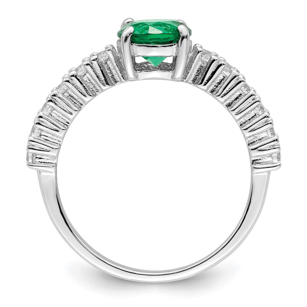 Sterlingsilber Poliert Rhodiniert Grün und Klar Zirkonia Ring