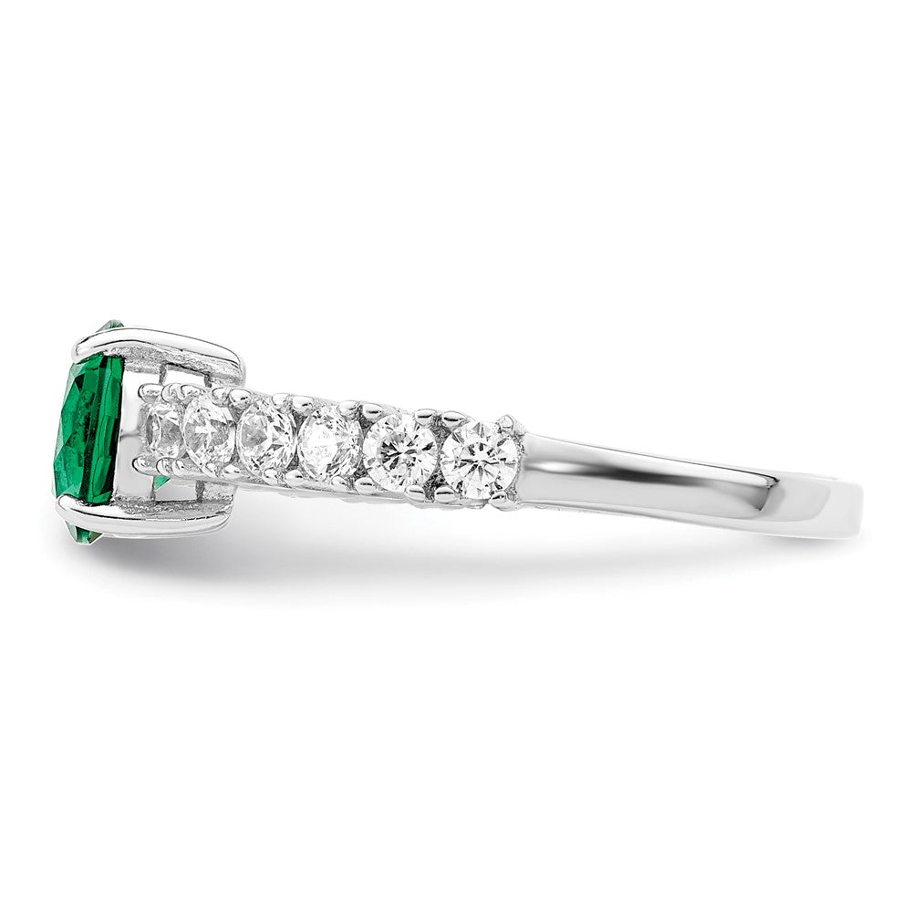 Sterlingsilber Poliert Rhodiniert Grün und Klar Zirkonia Ring