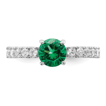 Sterlingsilber Poliert Rhodiniert Grün und Klar Zirkonia Ring