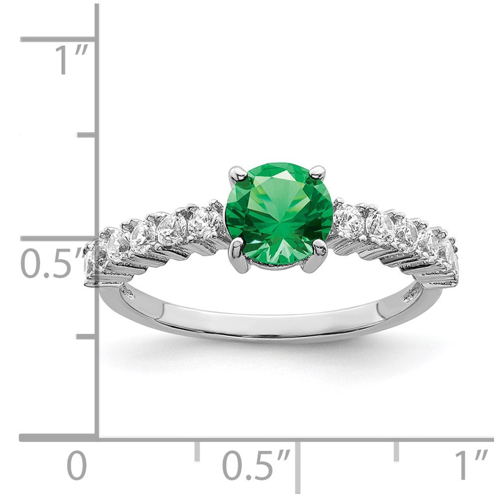 Sterlingsilber Poliert Rhodiniert Grün und Klar Zirkonia Ring