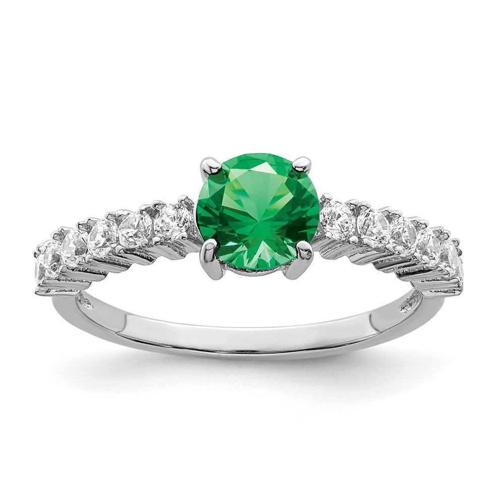 Sterlingsilber Poliert Rhodiniert Grün und Klar Zirkonia Ring