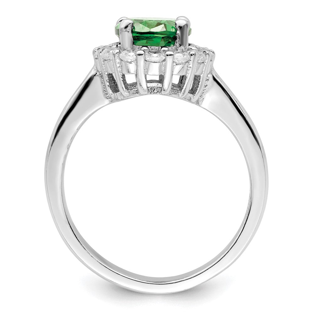 Sterlingsilber Poliert Rhodiniert Grün und Klar Zirkonia Ring